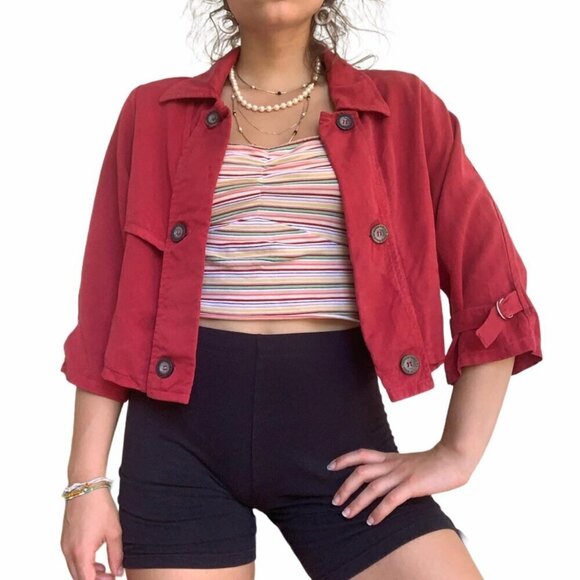 Red Cropped Hard Tail Jacket / Cardigan - Picture 1 of 4
